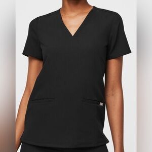 Figs Womens Scrub Top Black embroidered